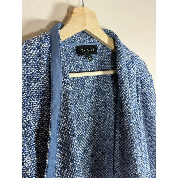 Talbots Blue Tweed Open Front XL Plus Size Preppy Classic Mature Chic Work Wear - Picture 2 of 8